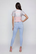 Jersey Insert Lace Bustier Peplum Top