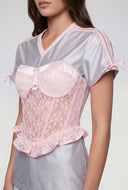 Jersey Insert Lace Bustier Peplum Top