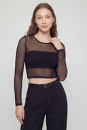 Goldie Long Sleeve Fishnet Crop Top