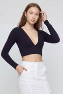 Plunge V-Neck Long Sleeve Crop Top