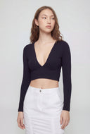 Plunge V-Neck Long Sleeve Crop Top