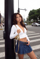 Plunge V-Neck Long Sleeve Crop Top