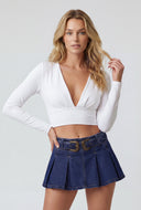 Plunge V-Neck Long Sleeve Crop Top