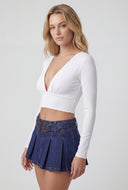 Plunge V-Neck Long Sleeve Crop Top