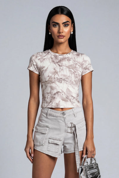 Leaf Print Short Sleeve T-Shirt