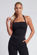 Western Buckle Halter Handkerchief Top