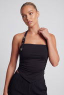 Western Buckle Halter Handkerchief Top