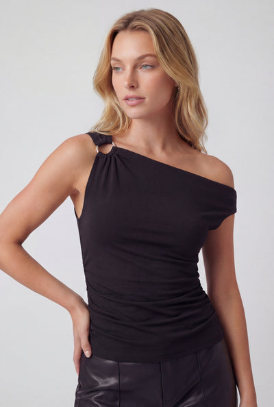 Ruched O-Ring One Shoulder Blouse