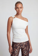 Ruched O-Ring One Shoulder Blouse