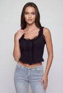 Lace Trim Ribbed Crop Tank Top