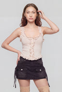Lace Trim Ribbed Crop Tank Top