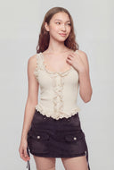 Lace Trim Ribbed Crop Tank Top