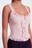 Lace Trim Ribbed Crop Tank Top
