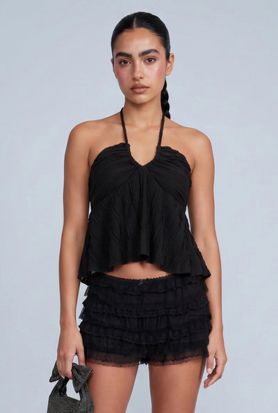 Aspyn Textured Crop Halter Top