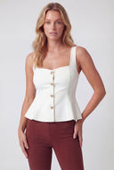 Metallic Button Sleeveless Peplum Blouse