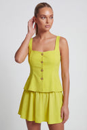 Metallic Button Sleeveless Peplum Blouse