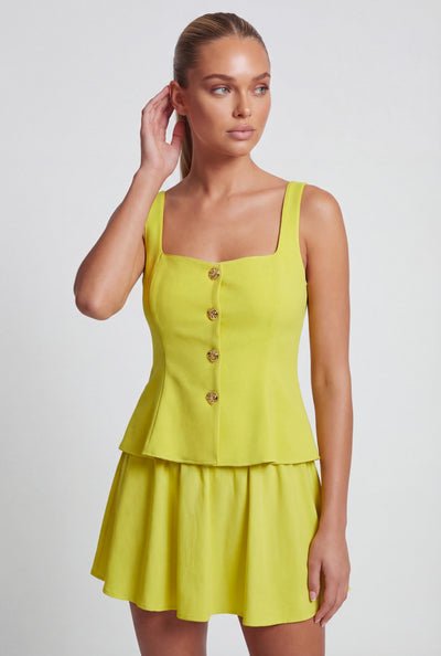 Metallic Button Sleeveless Peplum Blouse