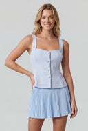 Metallic Button Sleeveless Peplum Blouse