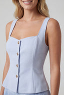 Metallic Button Sleeveless Peplum Blouse