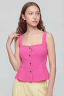 Metallic Button Sleeveless Peplum Blouse