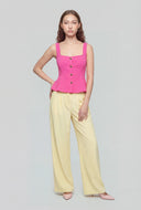Metallic Button Sleeveless Peplum Blouse