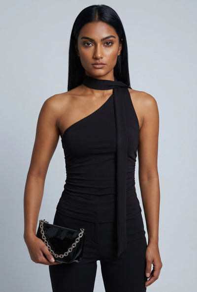 Ruched One Shoulder Scarf Top