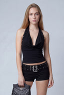Plunge Studded Knit Halter Top