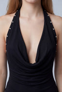 Plunge Studded Knit Halter Top