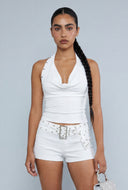 Plunge Studded Knit Halter Top