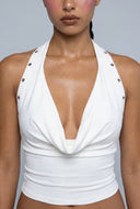 Plunge Studded Knit Halter Top
