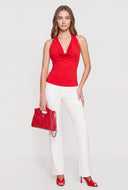 Plunge Studded Knit Halter Top