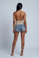 Plunge Studded Knit Halter Top