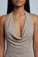 Plunge Studded Knit Halter Top
