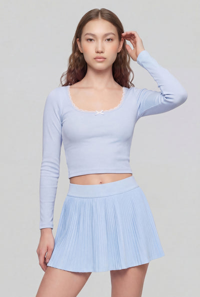 Bow Lace Trim Long Sleeve Baby Tee