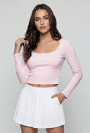 Bow Lace Trim Long Sleeve Baby Tee