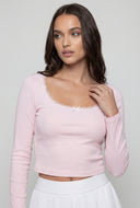 Bow Lace Trim Long Sleeve Baby Tee