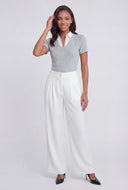 Shirt Collar Ribbed Blouse