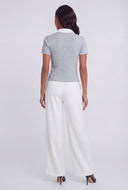 Shirt Collar Ribbed Blouse