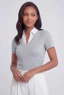 Shirt Collar Ribbed Blouse