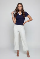 Shirt Collar Ribbed Blouse