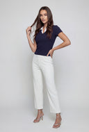 Shirt Collar Ribbed Blouse