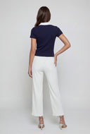 Shirt Collar Ribbed Blouse