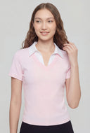 Shirt Collar Ribbed Blouse