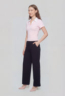 Shirt Collar Ribbed Blouse