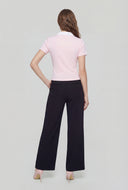 Shirt Collar Ribbed Blouse