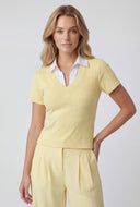 Shirt Collar Ribbed Blouse