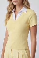 Shirt Collar Ribbed Blouse