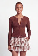 Rib Knit Slit Button-Front Cardigan Top