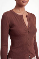 Rib Knit Slit Button-Front Cardigan Top