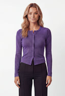 Rib Knit Slit Button-Front Cardigan Top